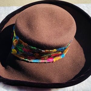 BROWN Hat with multi color head band